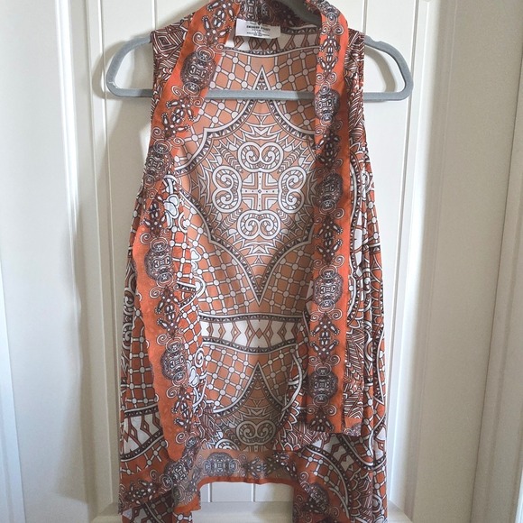Emerson Street Jackets & Blazers - University of Texas Longhorns Orange Geometric Print Sleeveless Duster Vest L XL